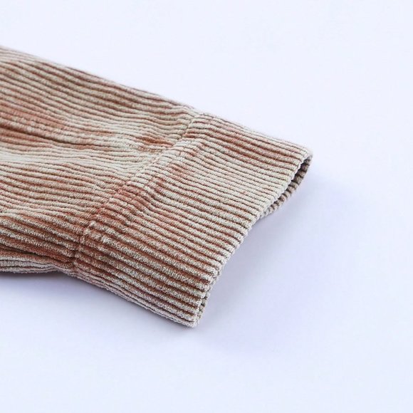 Green Casual Womens Pocket Drop Shoulder Raw Hem Drawstring Hooded Corduroy Coat - Picture 5 of 7